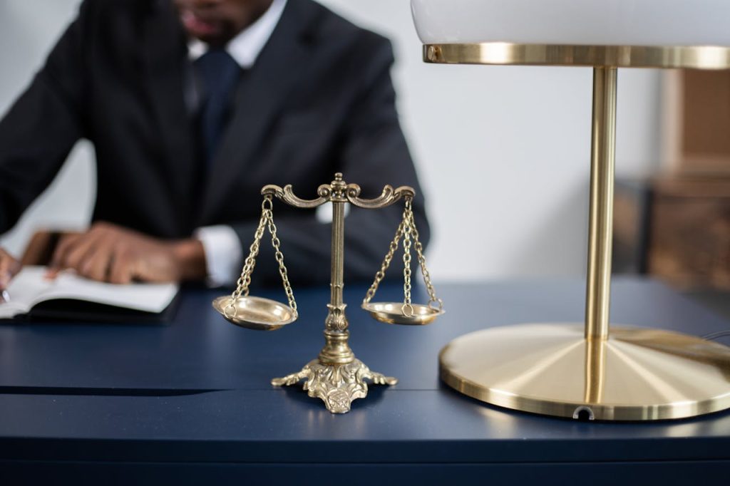 the scales on a lawyer's table